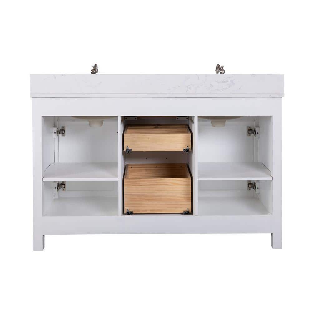 Jasper 54" White Double Freestanding Vanity with Carrara Top