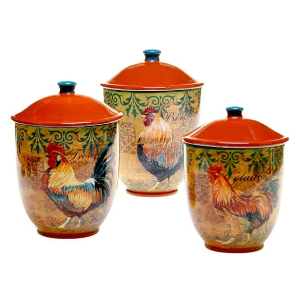 Unbranded 3-Piece Rustic Rooster Canister Set