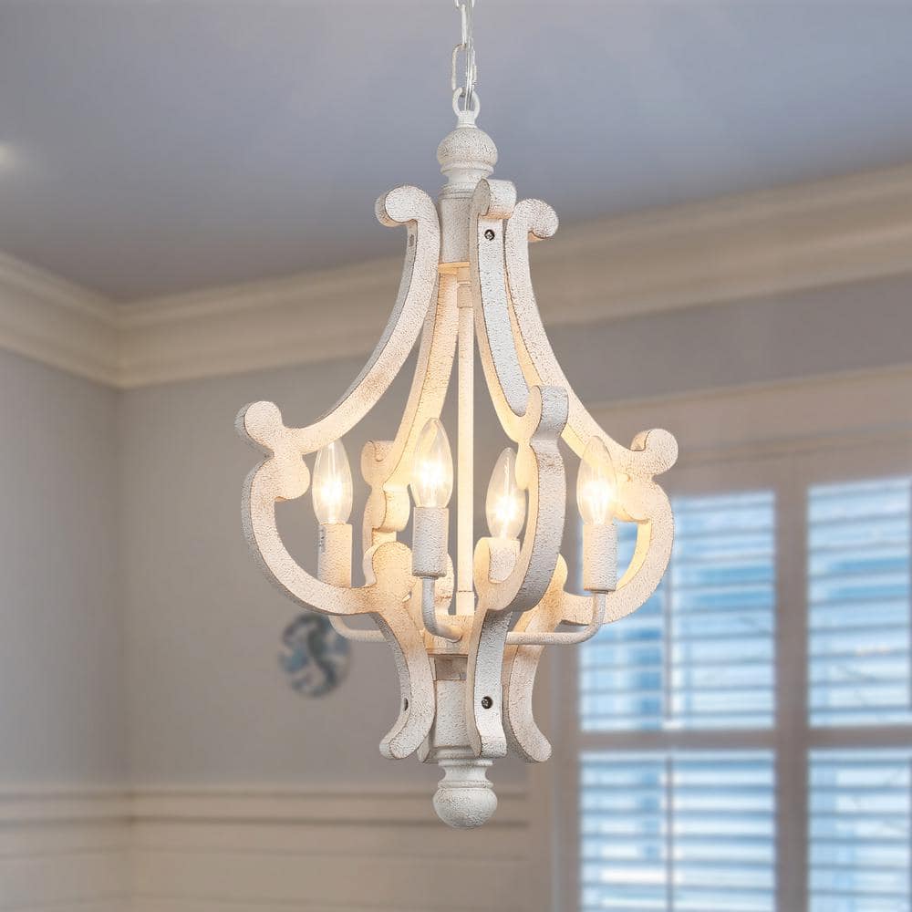 LWYTJO Eron 4-Light White Orb Farmhouse Chandelier Rustic Antique ...