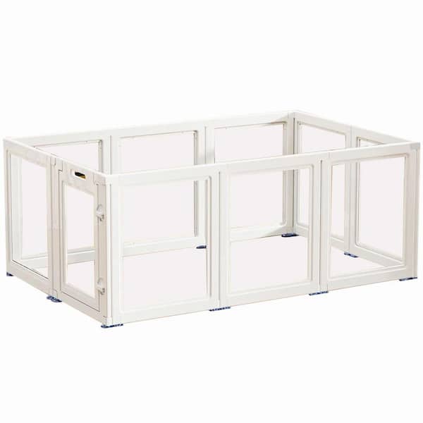 KIWDZFU Transparent Puppy Playpen Indoor Easy Assemble Clear Pet Playpen Sturdy Easy Cleaning Plastic Dog Fence White 10-Pieces