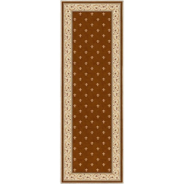 Well Woven Brown 2 ft. x 5 ft. Runner Flat-Weave Apollo Fleur De Lis Traditional Oriental Border Area Rug