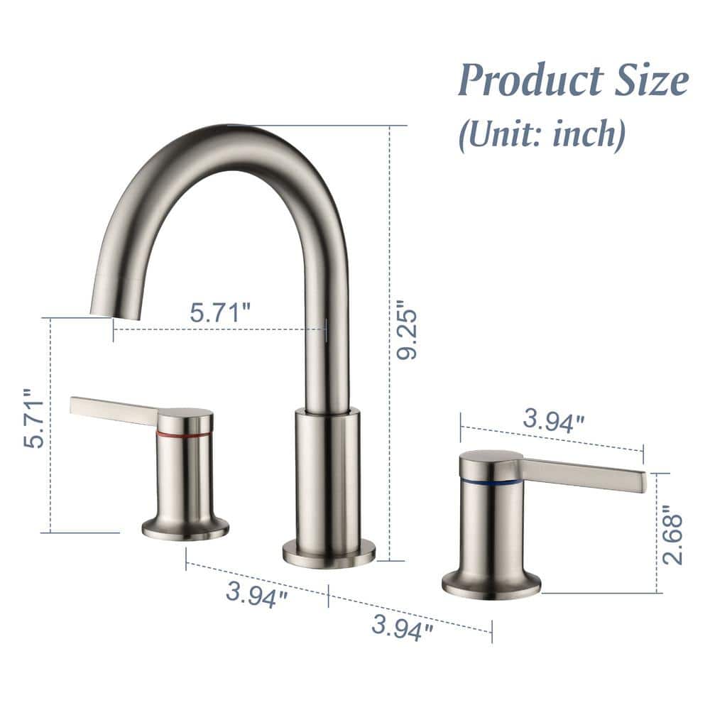 Brushed Nickel 8-Inch Widespread Double Handle Bathroom Faucet