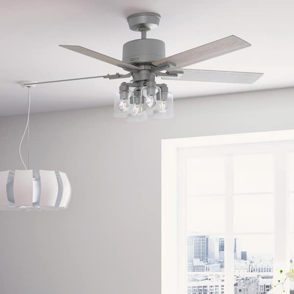 Hunter Hunter 52 in. Techne Wi-Fi HunterExpress Matte Silver Smart Ceiling Fan with LED Light Kit and Handheld Remote