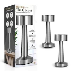 The Chelsea 8.4 in. Chrome Modern Cordless Rechargeable Integrated LED Table Lamp (2-Pack)