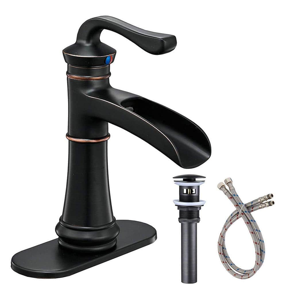 Waterfall Single Handle Single Hole Bathroom Faucet, Oil Rubbed Bronze Lava