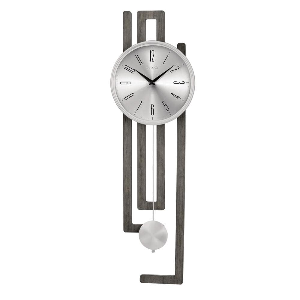 The Newport 26 in. X 8 in. wall clock in gray with hardwood frame and pendulum -  Bulova, C3384