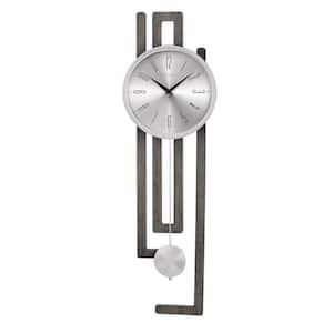 The Newport 26 in. X 8 in. wall clock in gray with hardwood frame and pendulum