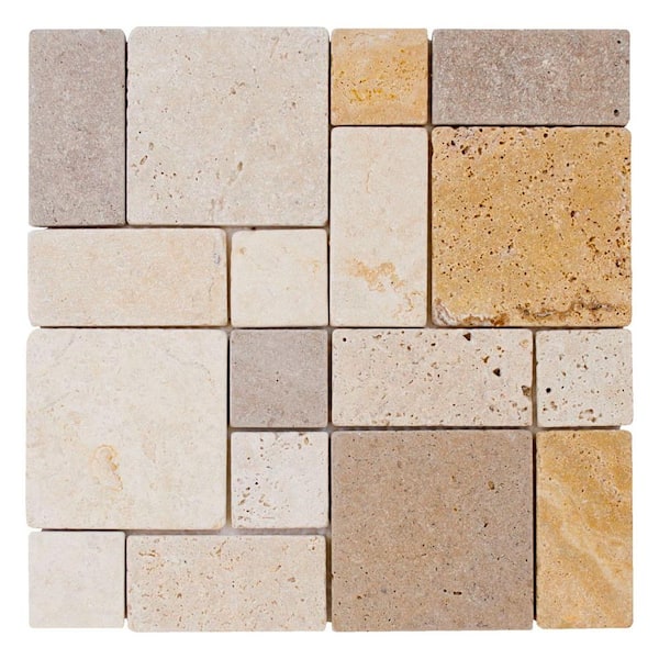 Jeffrey Court Brick Medley Beige 11.875 in. x 11.875 in. Honed Travertine Wall and Floor Mosaic Tile (0.979 sq. ft./Each)