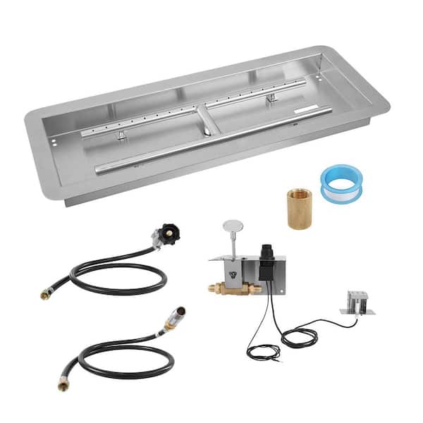 24x8in. Drop-in Fire Pit Pan, Rectangular Stainless Steel Fire Pit Burner Kit Natural & Propane Gas Fire Pan 120,000 BTU