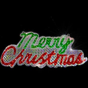 45.5 in. Lighted Holographic Merry Christmas Sign Outdoor Decoration