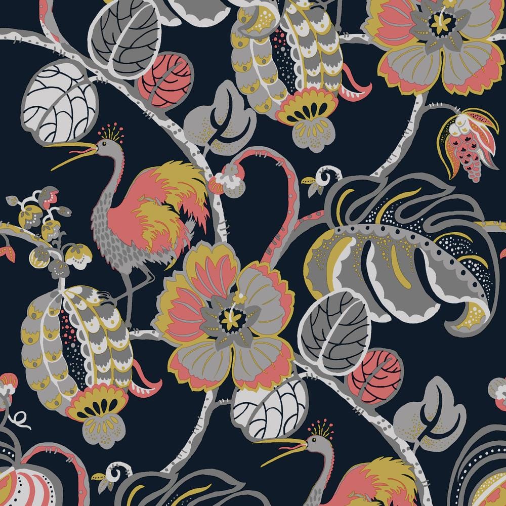 Large Scale Colorful Vinyl Bloom Motif Peel and Stick Wallpaper
