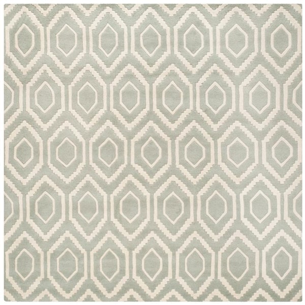 SAFAVIEH Chatham Grey/Ivory 7 ft. x 7 ft. Square Geometric Multi-Diamond Area Rug