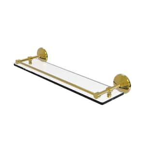 Monte Carlo 22 in. x 5 in. x 3 in. Tempered Glass Shelf with Gallery Rail in Unlacquered Brass