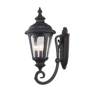 Commons 3-Light Rust Coach Outdoor Wall Light Fixture with Seeded Glass