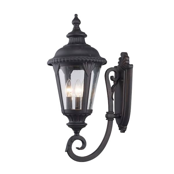 Bel Air Lighting Commons 3-Light Rust Coach Outdoor Wall Light Fixture with Seeded Glass
