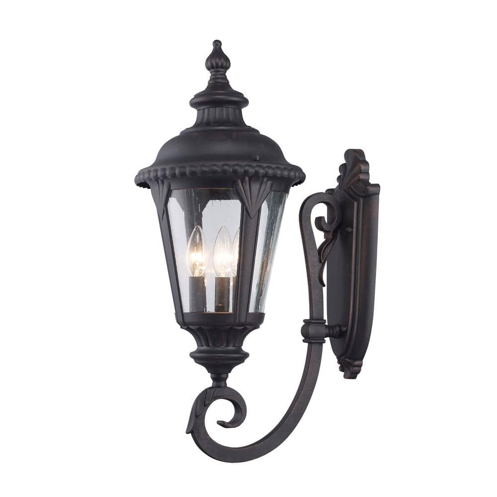 Commons 3-Light Rust Coach Outdoor Wall Light Fixture with Seeded Glass price history on PriceWatchPro
