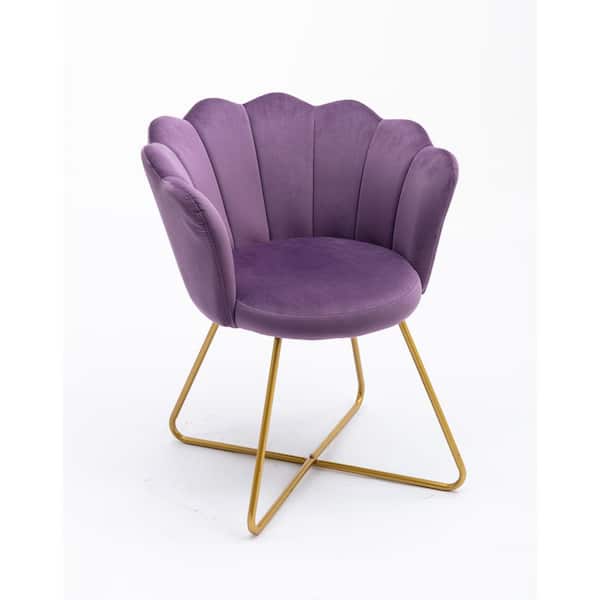 Clihome Purple 1-Position Velvet Upholstery Dining Chairs Bar Stools Single Sofa with Golden Metal Leg
