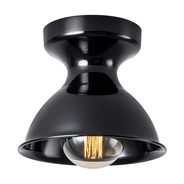 Alvis 8.46 in. 1-Light Contemporary Polished Black Semi-Flush Mount Light