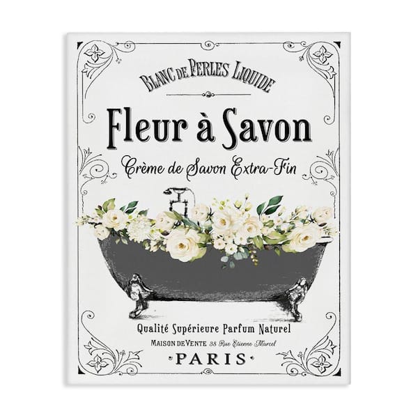 Fleur a Savon Vintage Parisian Bathroom Tub by Lettered and Lined Unframed Graphic Art Print Typography 30 in. x 24 in.