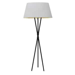 Gabriela 61.5 in. Matte Black Transitional 1-Light Dimmable Standard Floor Lamp Living Room with Fabric Drum Shade