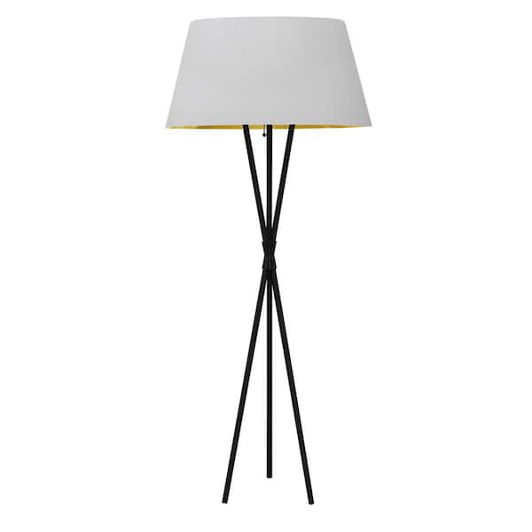Dainolite Gabriela 61.5 in. Matte Black Transitional 1-Light Dimmable Standard Floor Lamp Living Room with Fabric Drum Shade