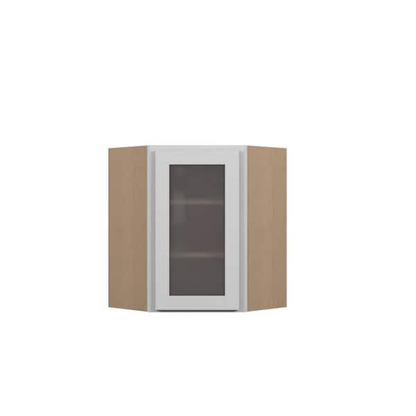 Bedford Shaker 27 in. W x 30 in. H x 15 in. D in Painted White Plywood Assembled Frosted Glass Corner Diagonal Wall