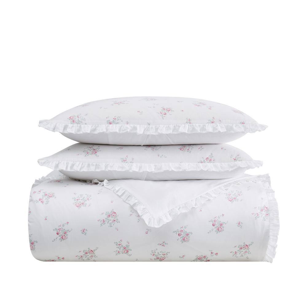 Rosebury White and Pink Cotton King Duvet Cover Set
