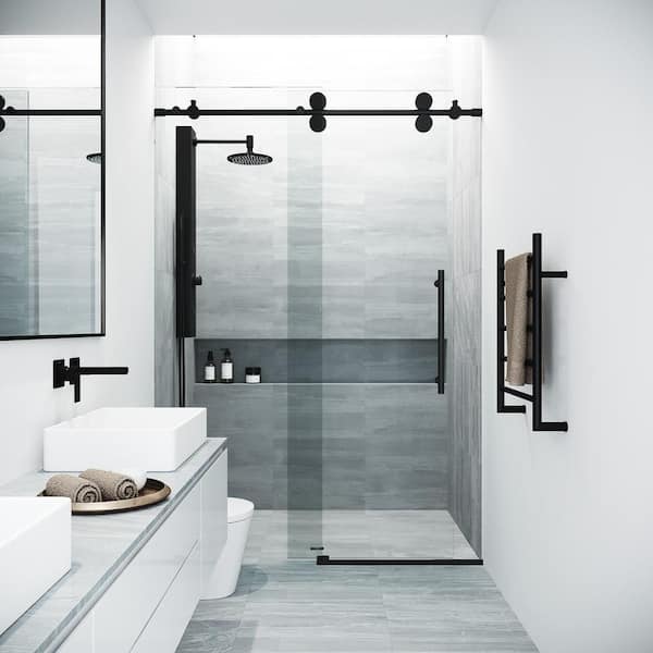 VIGO Elan 68 to 72 in. W x 74 in. H Frameless Sliding Shower Door in Matte Black with 3/8 in. (10 mm) Clear Glass