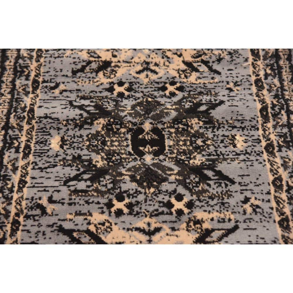 Modern Gray Synthetic Indoor Runner Rug 2' 2" x 8' 2"
