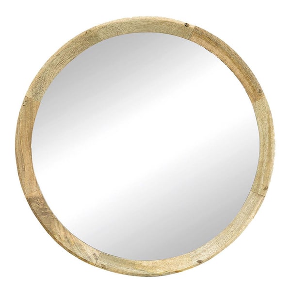 Unbranded 20 in. W x 20 in. H Round Mango Wood Framed Wall Mirror Wall Decor for Bathroom, Entryway Console Lean in Natural