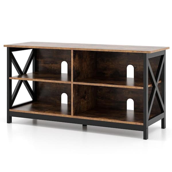 Gymax Rustic Brown TV Stand Fits TVs up to 55'' Entertainment Center with Storage Shelves
