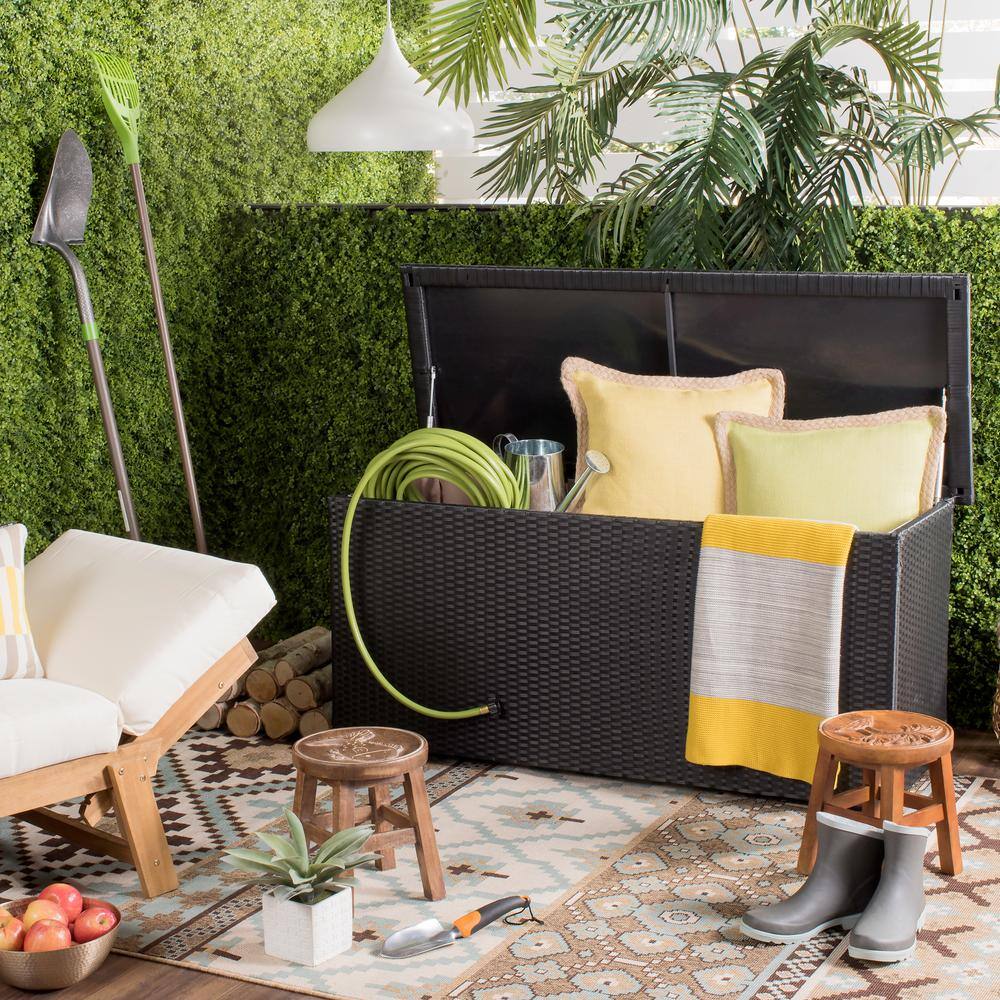 Cosima 53 Inch Black PE Rattan Outdoor Storage Box