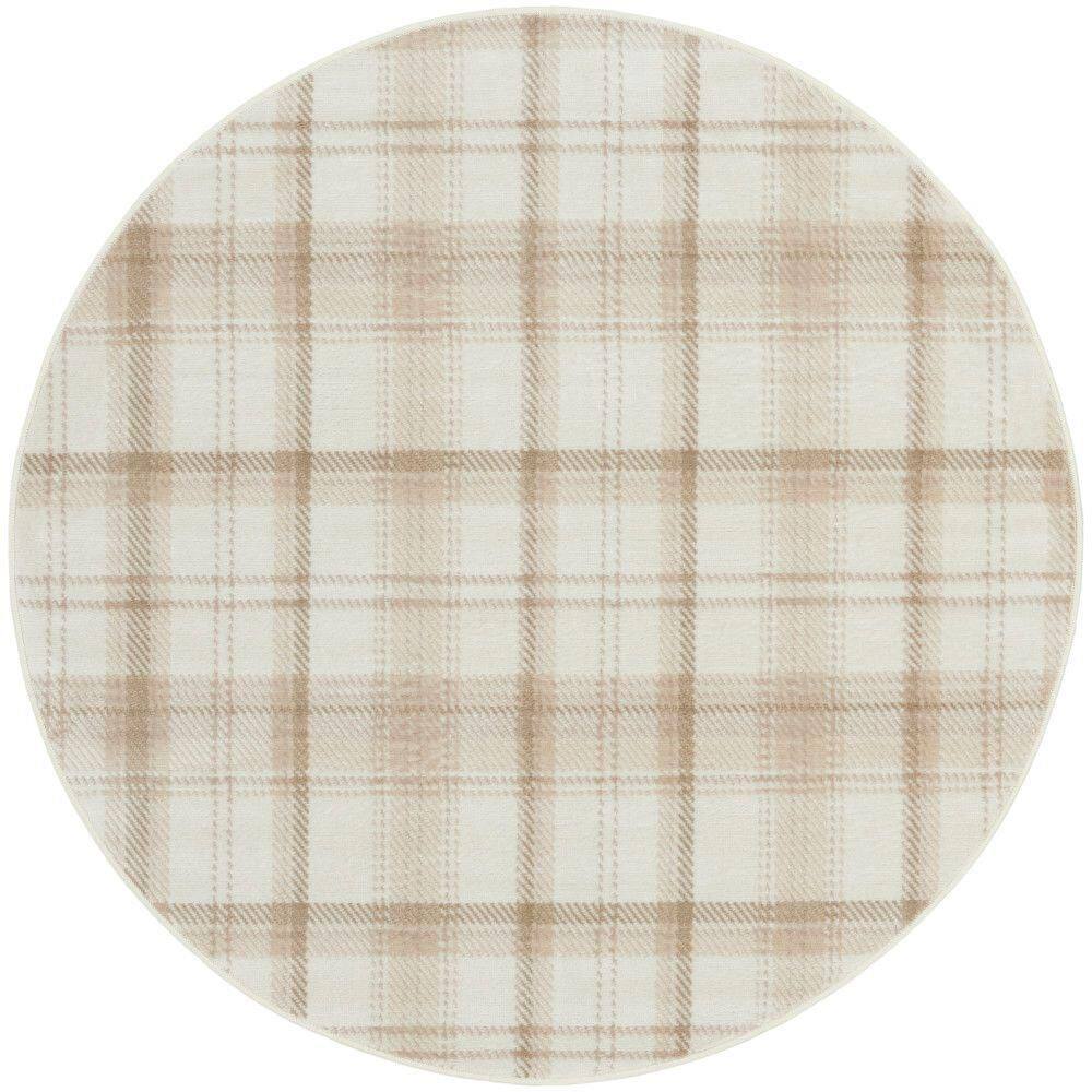 Grafix Ivory Beige 4 ft. x 4 ft. Plaid Contemporary Round Area Rug price history on PriceWatchPro
