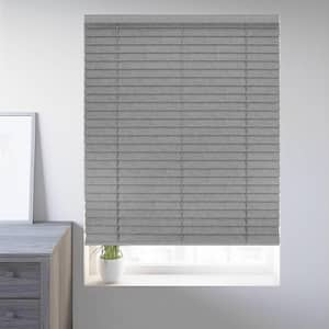 Gray Textured Cordless Darkening Faux Wood Blinds with 2 in. Slats - 62 in. W x 72 in. L