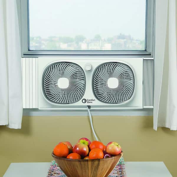 Comfort Zone 9 in. Twin Window Fan with 3 Speeds and Dual Rotating