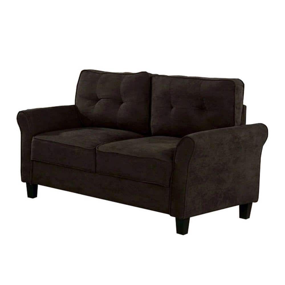Benjara 57 in. Brown Solid Fabric 2Seater Loveseat with Flared Armrests BM245939 The Home Depot