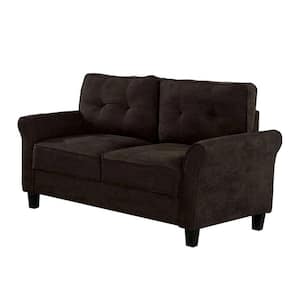 57 in. Brown Solid Fabric 2-Seater Loveseat with Flared Armrests