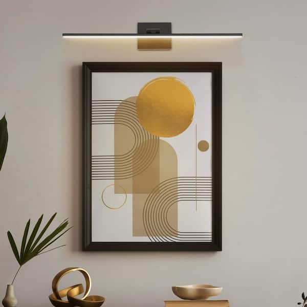 Santino 28 in. Modern Minimalist Swivel Integrated Dimmable LED Rechargeable Picture Light with Touch Sensor, Black