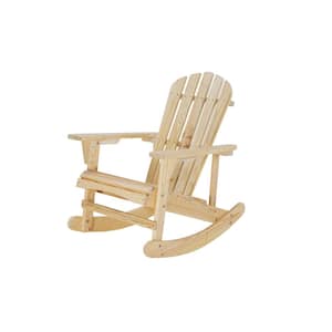 Wood Adirondack Outdoor Rocking Chair with Backrest Inclination, High Backrest, Deep Contoured Seat, for Balcony, Porch