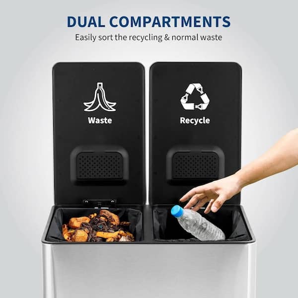 Garvee Dual Trash Can, 2 x 4 gal. Stainless Steel Step Trash Can