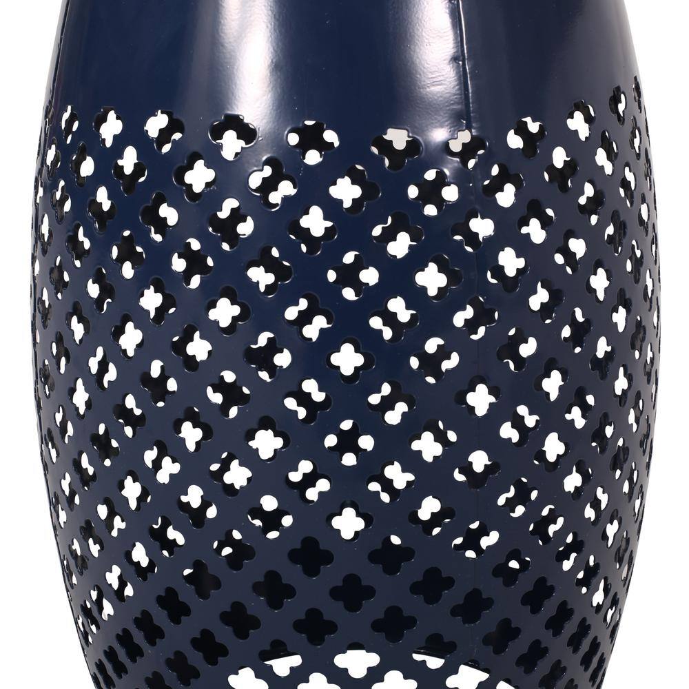 Kalyse Dark Blue Drum Outdoor Side Table with Multicolored Tile Mosaic Top
