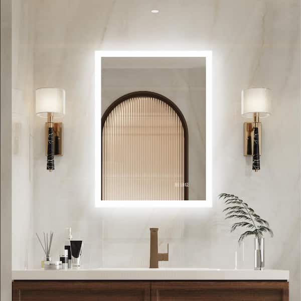 WELLFOR Galaxy 24 in. W x 32 in. H Rectangular Frameless LED Anti-Fog Wall-Mounted Bathroom Vanity Mirror in Aluminum