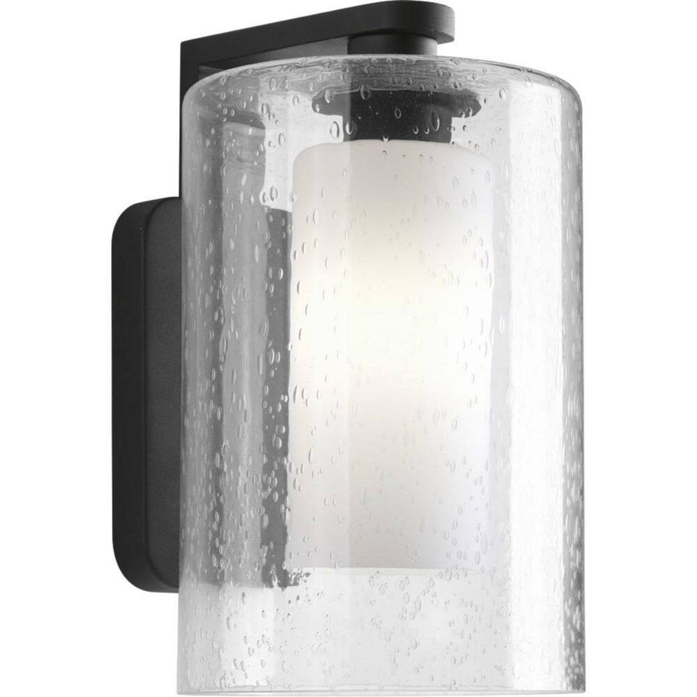Black Aluminum Outdoor Wall Lantern with Seeded Glass Shade