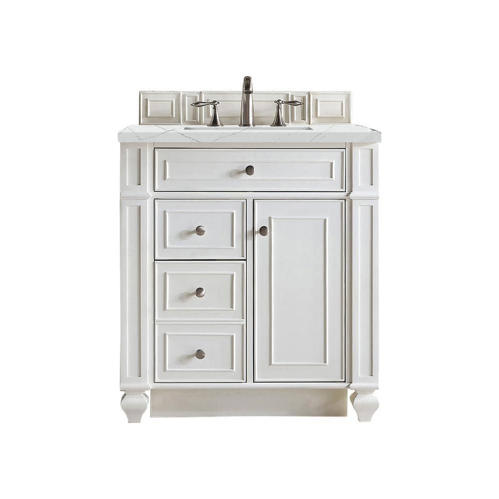 James Martin Vanities Bristol 30 in. W x 23.5 in. D x 34 in. H Bathroom Vanity in Bright White with Ethereal Noctis Quartz Top -  157-V30-BW-3ENC