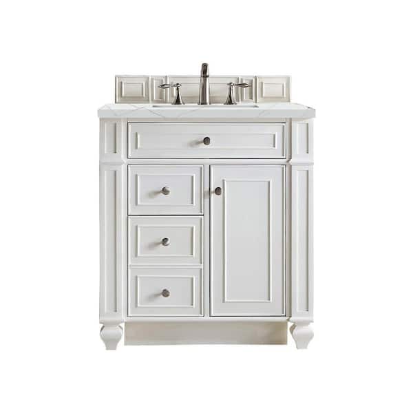 James Martin Vanities Bristol 30 in. W x 23.5 in. D x 34 in. H Bathroom Vanity in Bright White with Ethereal Noctis Quartz Top