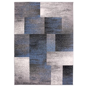 Contemporary Distressed Boxes Blue 3 ft. 3 in. x 5 ft. Indoor Area Rug