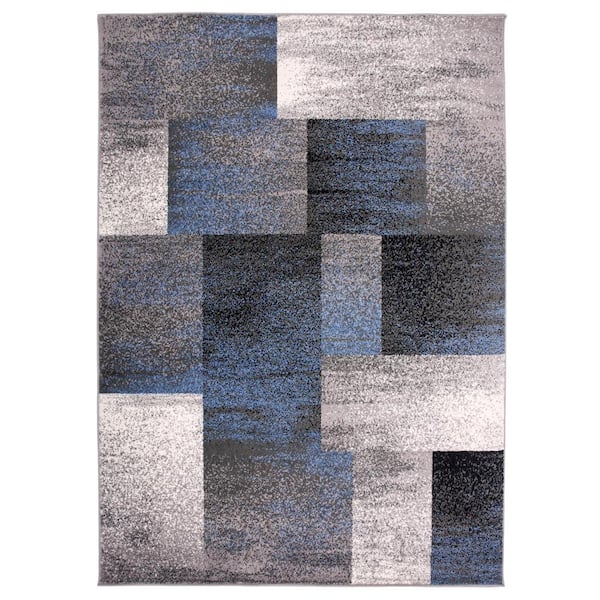 World Rug Gallery Contemporary Distressed Boxes Blue 3 ft. 3 in. x 5 ft ...