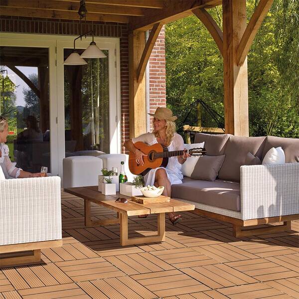 Afoxsos 1 ft. x 1 ft. Burlywood Plastic Interlocking Deck Tiles