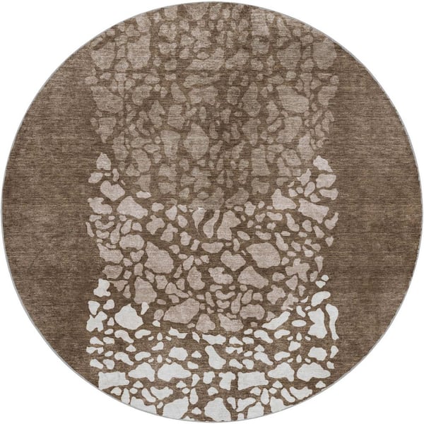Dream Shag Premium Machine Washable Abstract ADS643 Chocolate 8 ft. x 8 ft. Round Rug
