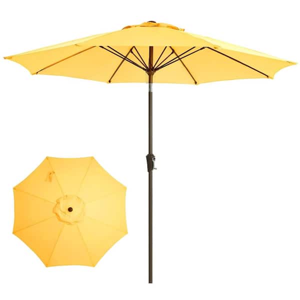 large yellow patio umbrella The The solid resin hub is built bigger to provide the most durability against shattering or being damaged in the event that the umbrella hits the ground JOYESERY 11 x 7 ft.